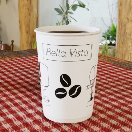 Bella Vista cafe cup design as a 3D render
